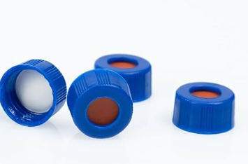 Tapones de rosca de polipropileno azules con septa de PTFE/silicona (caja x 100 unidades)