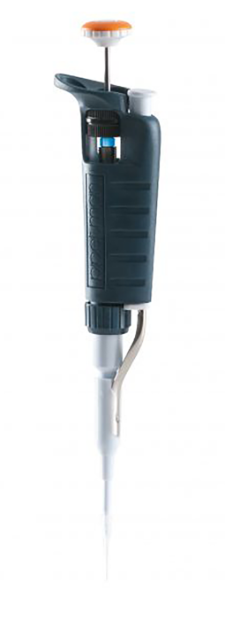 Pipeta automática Gilson Pipetman P20 de volumen variable ajustable entre 2- 20 µL, con ejector metálico.